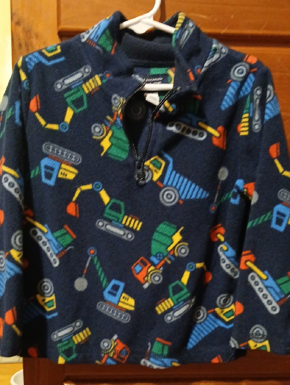 The Children's Place Navy Fleece Pullover with Construction Vehicle Print